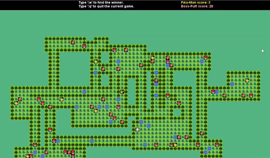 Poke-Man game screen with a generated maze